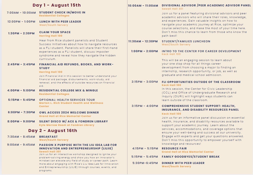 2024 Owl Access Program Schedule 2
